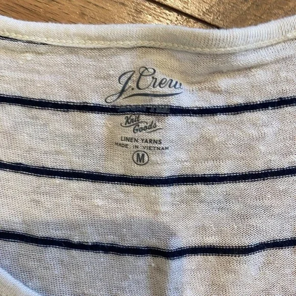 J. Crew Relaxed Linen Drop Shoulder Scoop Neck Stripe Tee Size Medium - Picture 5 of 10